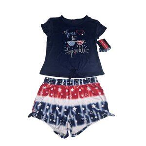 Liberty Valor Girls Free To Sparkle Tie-Dye Star Shorts &‎ Navy Top Sz L (14/16)